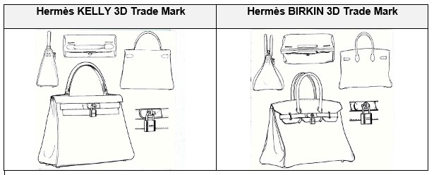 drawn depictions of Hermes Bags 3D Trademark images